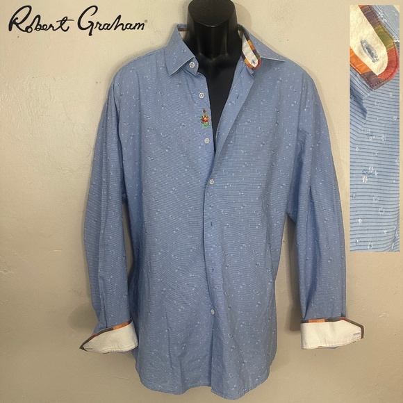 Robert Graham Contrast Long Sleeve Shirt XL Gently worn 100% cotton 25" armpits - Picture 1 of 5
